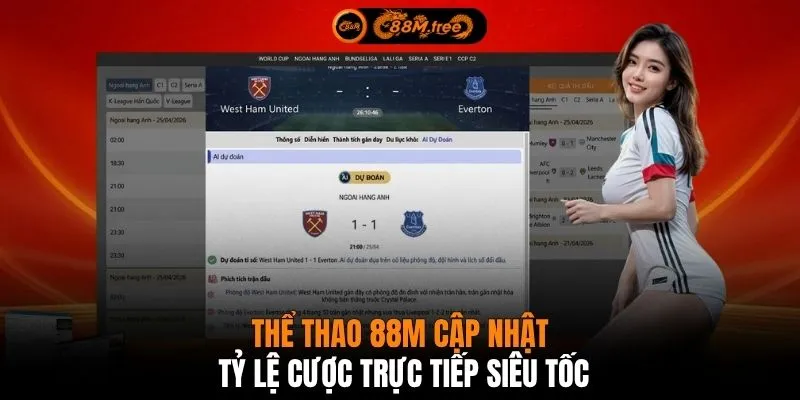 Thể thao 88M cập nhật tỷ lệ cược trực tiếp siêu tốc